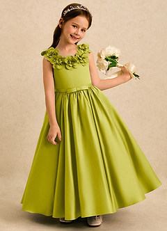 Azazie Eden Flower Girl Dresses Lemongrass Ball-Gown Pleated Matte Satin Dress image2