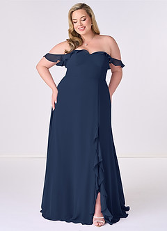 Barbie ♥ Azazie Jurken voor bruidsmeisjes Converteerbaar Jurk van Chiffon met A-Lijn Off the Shoulder Donkere Marine image6