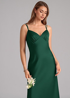 Azazie Suttona Vestidos de damas de honor Vestido de Verde Oscuro de Satén Elástico de Corte en A con Plisado image7