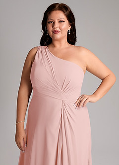 Azazie Brooke Bridesmaid Dresses Powder Pink A-Line One Shoulder Chiffon Dress image13