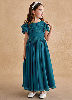Azazie Ali Robe Demoiselle D'honneur Fillette Robe Trapèze en Mousseline de soie Plissée Bleu Encre image4