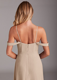 Azazie Aaron Bridesmaid Dresses Taupe A-Line Off the Shoulder Chiffon Convertible Dress image9