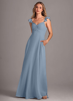 Azazie Kaylyn Bridesmaid Dresses Dusty Blue A-Line Ruched Chiffon Dress image3