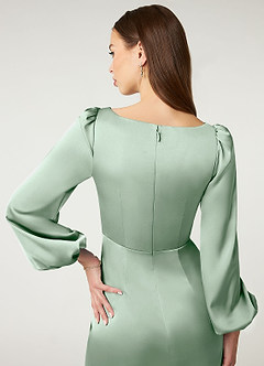 Azazie Mel Bridesmaid Dresses Agave Sheath Long Sleeve Stretch Satin Dress image6