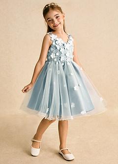 Azazie Junebug vestidos de niña de las flores Vestido de Marfil Azul Malhumorado de Tul de Princesa con Encaje image2