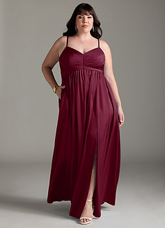 Azazie Alia Bridesmaid Dresses Mulberry A-Line Pleated Stretch Satin Dress image10
