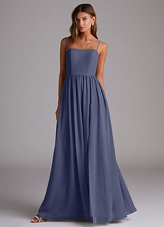 Azazie Calianna Robes de demoiselle d'honneur Robe Trapèze Convertible en Mousseline de soie Épaule décolletée Bleu Orageux image4
