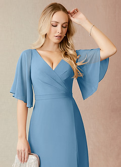 Azazie Cierra Bridesmaid Dresses Steel Blue A-Line V-Neck Chiffon Dress image6