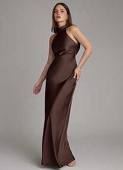 Azazie Dimitra Jurken voor thuis passen Jurk van Stretch Satijn met A-Lijn Geplooid Ganache image4