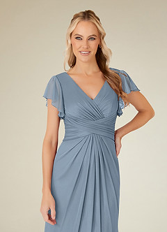Azazie Vera Mother of the Bride Dresses Dusty Blue A-Line V-Neck Pleated Mesh Dress image5