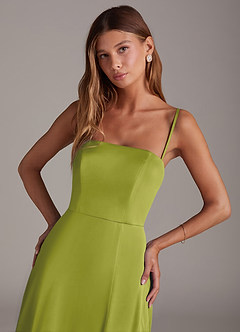 Azazie Wren Brudtärnklänningar Klä av A-Linje i Stretch Satin Axelbandslös Citrongräs Konvertibel image2