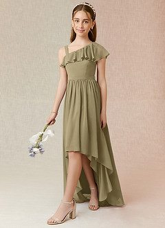 Azazie Mango Junior A-Linie Gestreift Chiffon Kleid Moosgrün image3