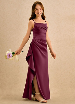 Azazie Cannoli Girls Formal Sukienki dla dziewczynek sypiących kwiaty Linia A Pofałdowany Satyna elastyczna Długość podłogi Sukienka image1