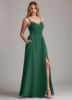 Azazie Terese Vestidos de damas de honor Vestido de Verde Oscuro de Gasa de Corte en A con Plisado image6