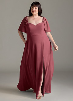 Azazie Chloe Abiti da Damigella Abito A-Line in Chiffon Scollo a Cuore Merlot image7