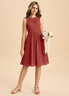 Azazie Skyla Junior Terracotta A-Line Pleated Chiffon Dress image1
