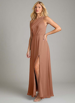 Azazie Phaedra Vestidos de damas de honor Vestido de Bronceador de Gasa de Corte en A con Hombro unilateral image5