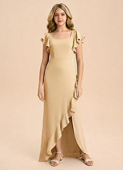 Azazie Demi Junior Meerjungfrau-Linie Schleifen Stretch-Satin Kleid Gold image6