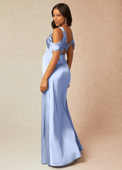 Azazie Rhea Brautjungfernkleider für Schwangere A-Linie Schulternfrei Gefaltet Stretch-Satin Bodenlänge Kleid image5