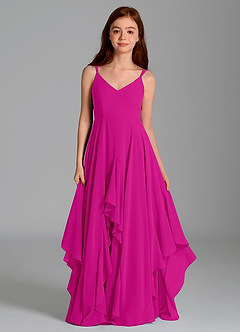 Azazie Karan Junior Abito A-Line in Chiffon Fucsia image4