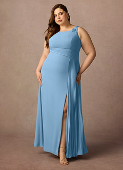 Azazie Galvan vestidos de madre de la novia Vestido de Azul Acero de Gasa de Corte En A con Lentejuela image6