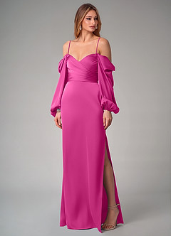 Azazie Sonata Bridesmaid Dresses Fuchsia Sheath Long Sleeve Stretch Satin Convertible Dress image7