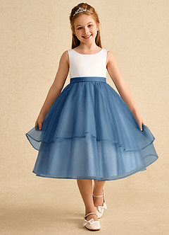 Azazie Rene Flower Girl Dresses Ivory Twilight A-Line Bow Tulle Dress image4