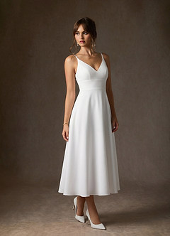 Azazie Xena Wedding Dresses Diamond White Nude A-Line Stretch Crepe Dress image4
