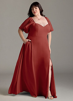 Azazie Chloe At-home Try On Dresses Terracotta A-Line Sweetheart Neckline Chiffon Dress image10