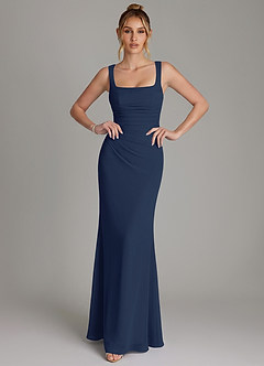 Azazie Agustina Robes de demoiselle d'honneur Robe Sirène en Mousseline de soie Corset Bleu Marine Foncé image3