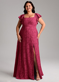 Azazie Bondi Robes de demoiselle d'honneur Robe Trapèze en Blumen-Burnout Fente Latérale Bourgogne image10