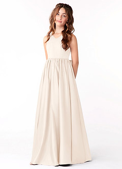 Azazie Hathaway Junior White Alabaster A-Line Bow Matte Satin Dress image3