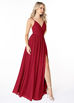 Azazie Gracie Robes de demoiselle d'honneur Robe Trapèze en Mousseline de soie Plissée Écarlate image5