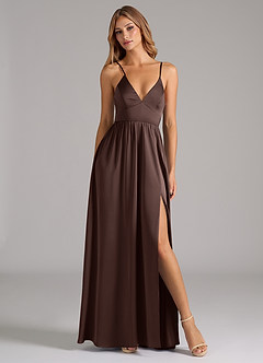 Azazie Aaida Bridesmaid Dresses Ganache A-Line Corset Stretch Satin Dress image5