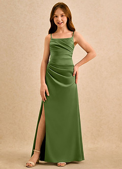 Azazie Cannoli Girls Formal Blumenmädchenkleider A-Linie Plissee Stretch-Satin Kleid Wacholder image3