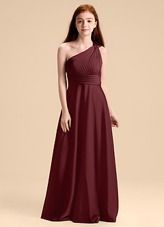 Azazie Charlize Junior Vestido de Cabernet de Satén Elástico de Corte en A con Plisado image1