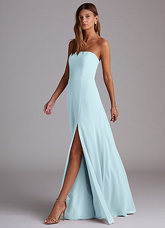 Azazie Wren Bridesmaid Dresses Cloud Blue A-Line Side Slit Chiffon Convertible Dress image6