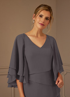 Azazie OHara Mother of the Bride Dresses Steel Grey A-Line V-Neck Chiffon Dress image6