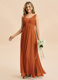 Azazie Odette Junior Vestido de Canela de Gasa de Corte en A con Escote de Corazón image1