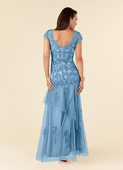 Azazie Romy Mother of the Bride Dresses Steel Blue Mermaid V-Neck Sequins Tulle Dress image4