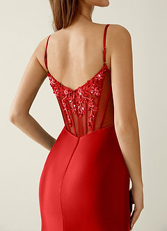 Zahara Rouge Robe de bal sirène corset en dentelle à col en V image6