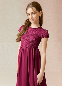Azazie Delevingne Junior Burgundy A-Line Lace Chiffon Dress image4