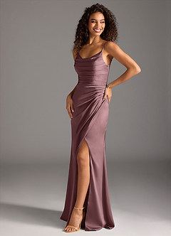 Azazie Deandra Bridesmaid Dresses Vintage Mauve Mermaid Pleated Stretch Satin Dress image1