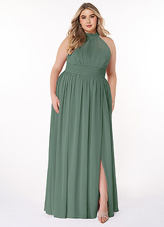 Azazie Iman Bridesmaid Dresses Eucalyptus A-Line A-Line Ruched Chiffon Dress image1