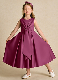 Azazie Lady Flower Girl Dresses Mulberry A-Line Pleated Matte Satin Dress image1