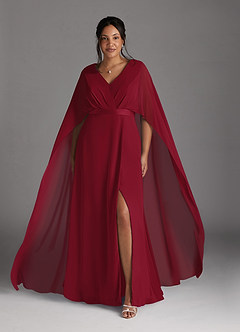 Azazie Isa Mother of the Bride Dresses Burgundy A-Line V-Neck Pleated Chiffon Dress image7