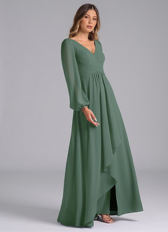 Azazie Omari Bridesmaid Dresses Eucalyptus A-Line Long Sleeve Chiffon Dress image5