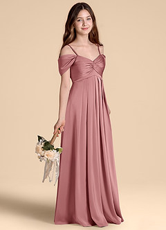 Azazie Kaitlynn Junior Abito A-Line in Raso Elasticizzato a Spalla Scoperta Rosa Polverosa image5