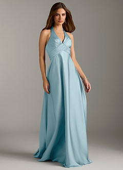 Azazie Tessie Robes de demoiselle d'honneur Robe Trapèze en Satin extensible Plissée Bleu Maussade image1