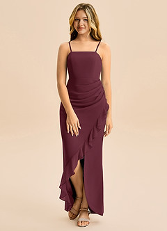 Azazie Buzzy Junior Robe Fourreau en Mousseline de soie Plissée Cabernet image4